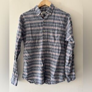 Old Navy Linen Blend Slim Fit Striped Button Down Shirt Mens Size Small Pocket
